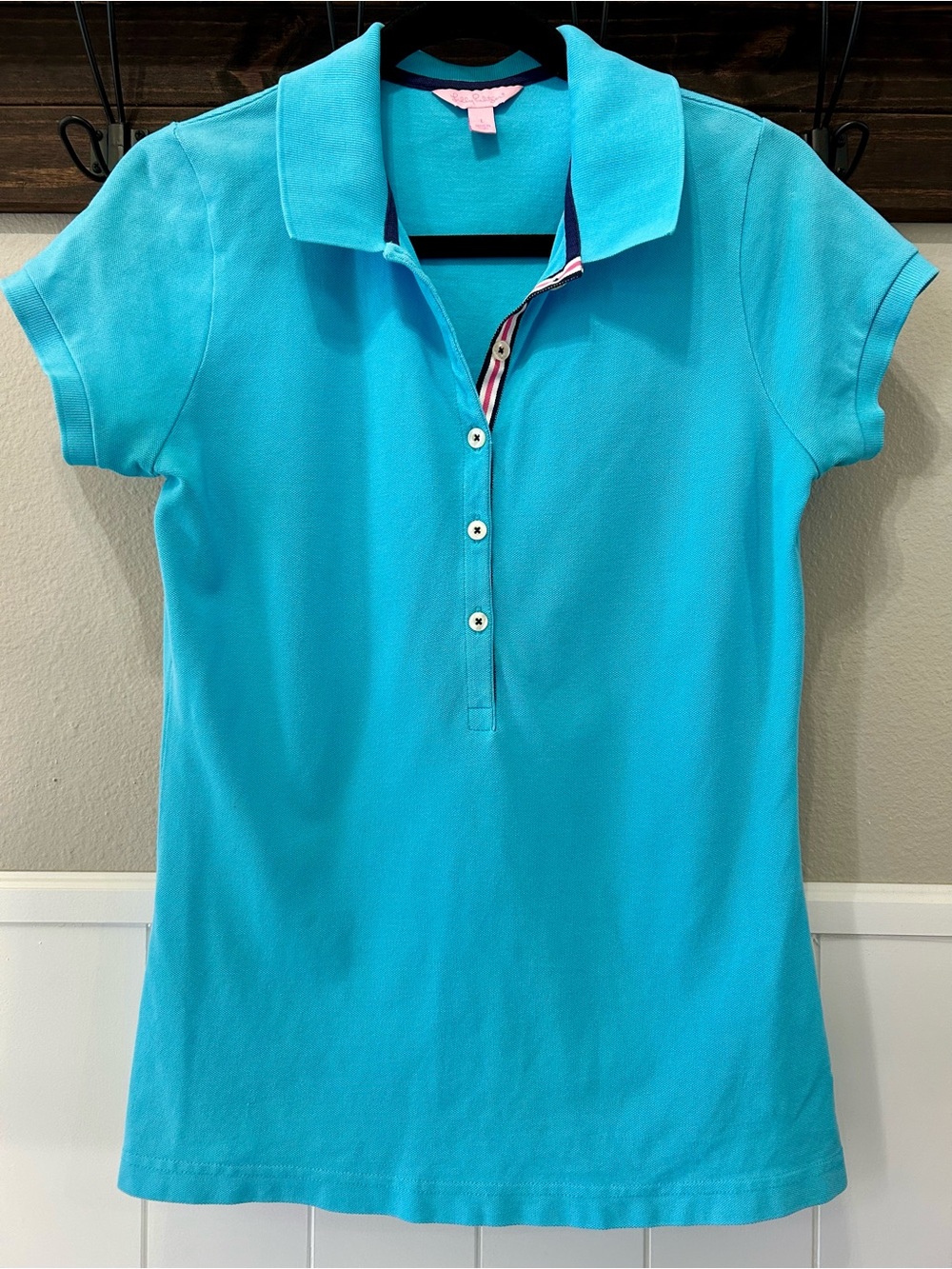 Lilly Pulitzer Pima Cotton Vibrant Turquoise Preppy Staple Collared Polo Shirt L